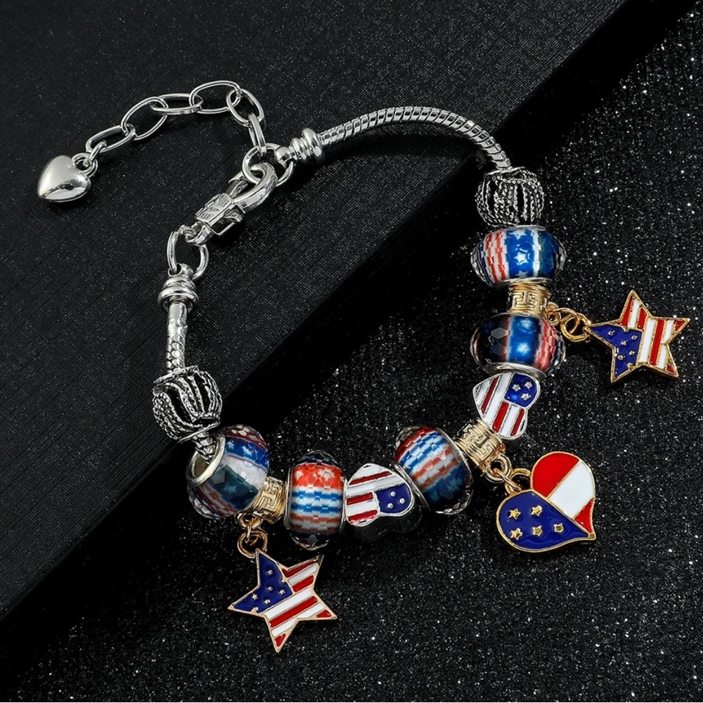 USA Patriotic Charm Bracelet – 11 Interchangeable Charms | 4th of July Ready NEW - Picture 2 of 10